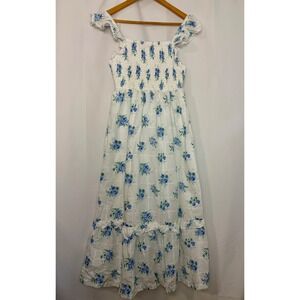 Shabby Chic Blue Floral Eyelet Cottage Maxi Dress Ruffle Dainty Women Size 4